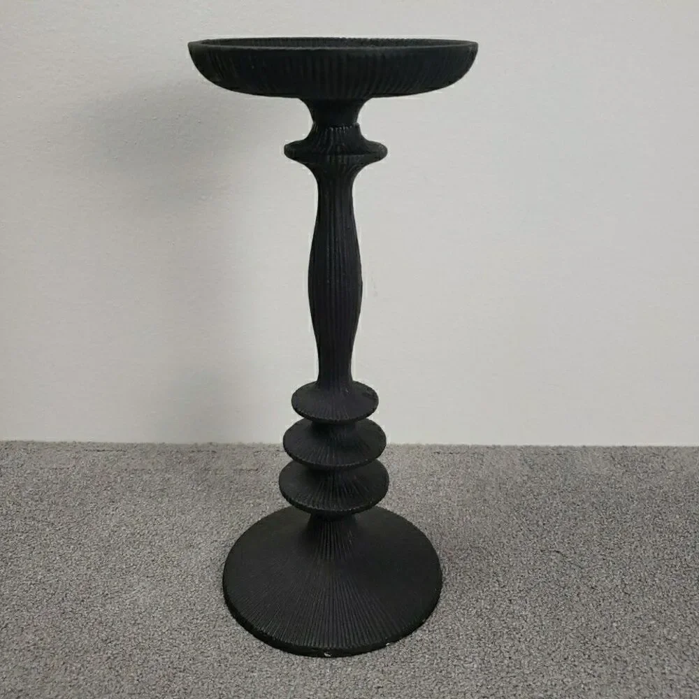 Brutalist Black Pillar Candle Holder Textured 10